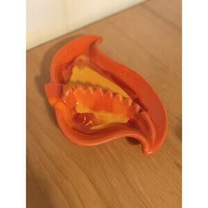Vtg Marcia of California Lava Leaf Orange Ceramic Ashtray Dish Mid Century MCM
